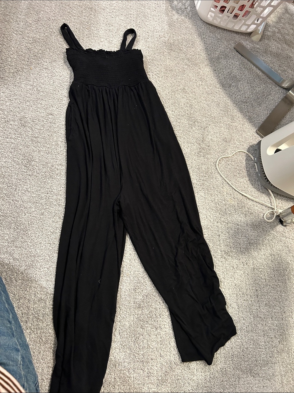 Isabel Maternity Black Smocked Wide-Leg Jumpsuit